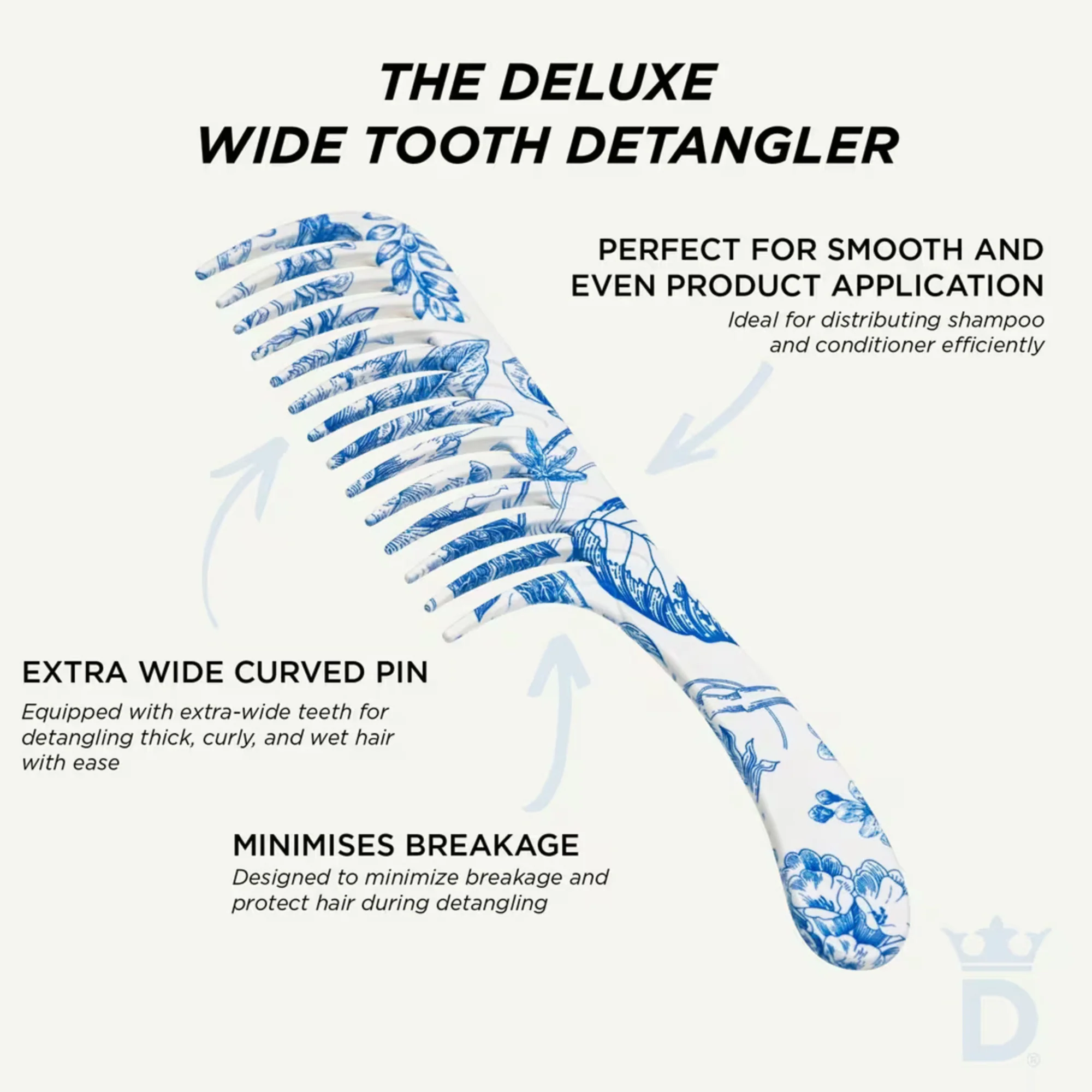 Denman D28 Deluxe Wide Tooth Detangling Comb - Blue Belle - Image 3