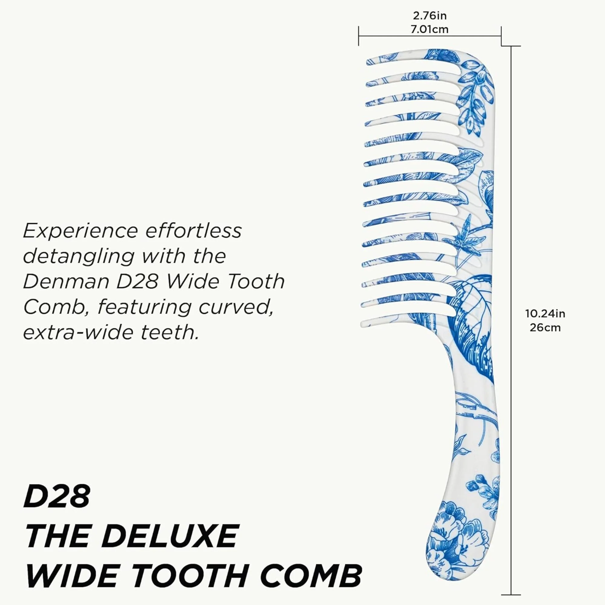 Denman D28 Deluxe Wide Tooth Detangling Comb - Blue Belle - Image 4