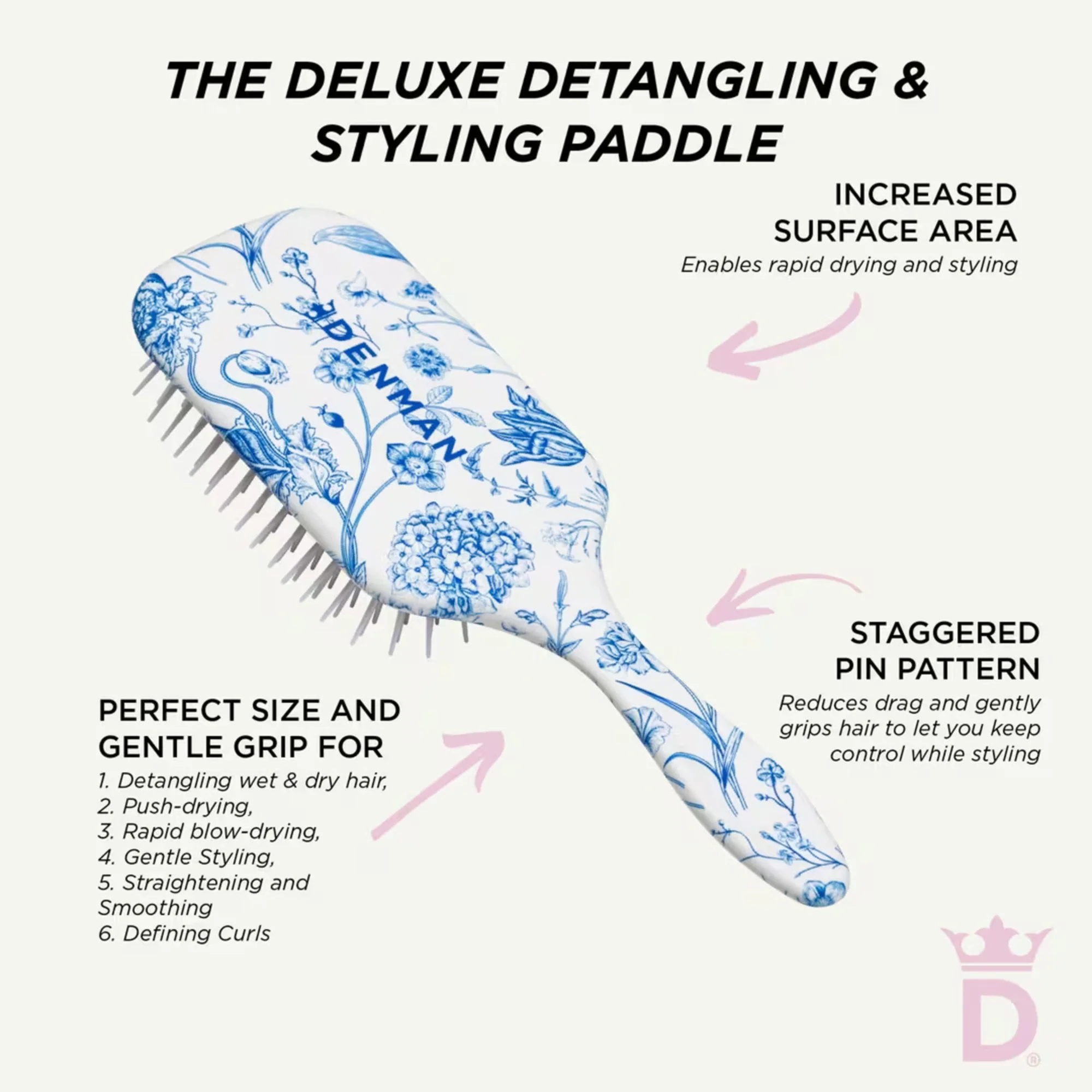 Denman D38 Power Paddle Brush - Blue Belle - Image 4