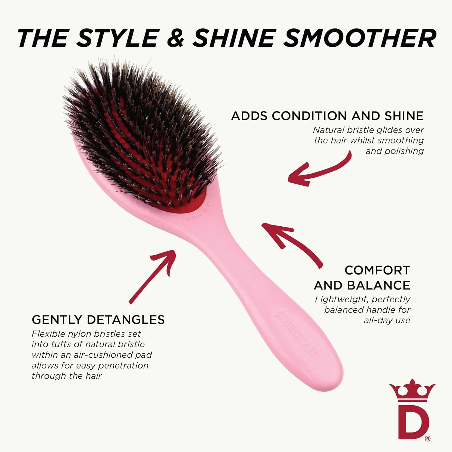 Denman D81M Pastel Pink Style & Shine Brush - Image 4