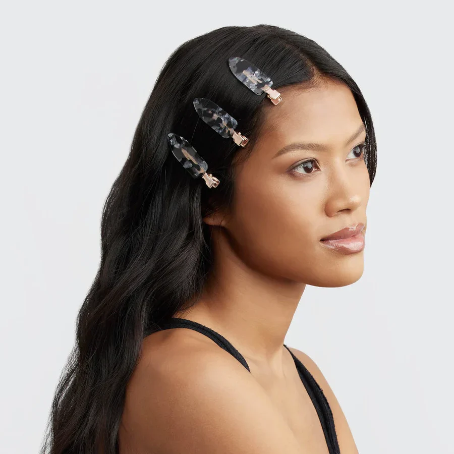 Kitsch Recycled Plastic Creaseless Clips 4pc Set - Black Terrazzo - Image 3